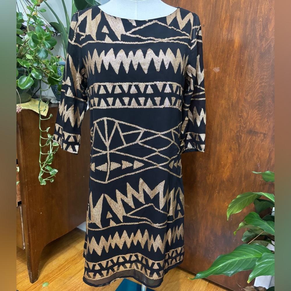 Gianni Bini Black and Gold Tribal Print Dress NEW without tags